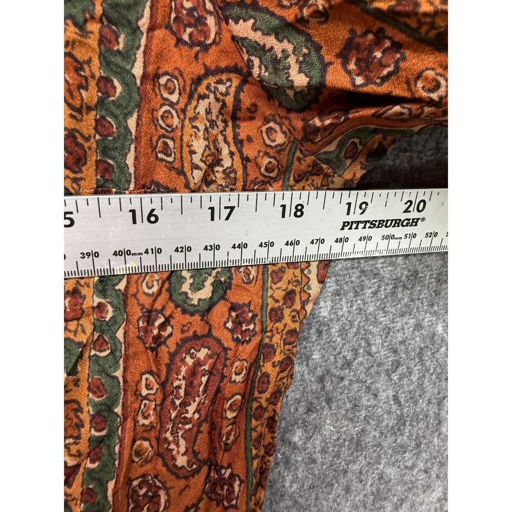 Boho‎ Paisley Dress Womens Medium Brown Orange Green Button Front Short Sleeve - Picture 8 of 12